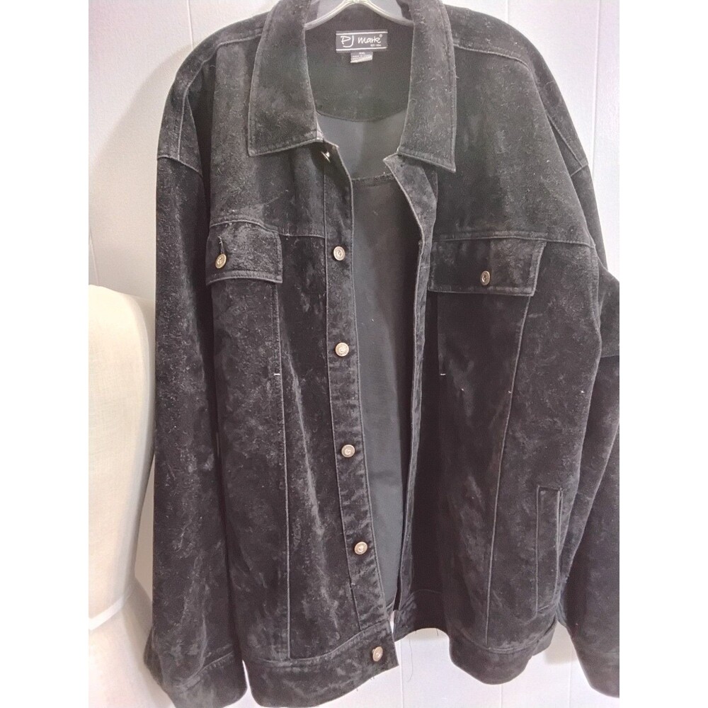 PJ Mark Women Jean Jacket Black Size XXL Faux Suede